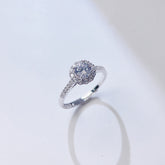 Round Zircon Flower Soleste Halo Cathedral Silver Ring